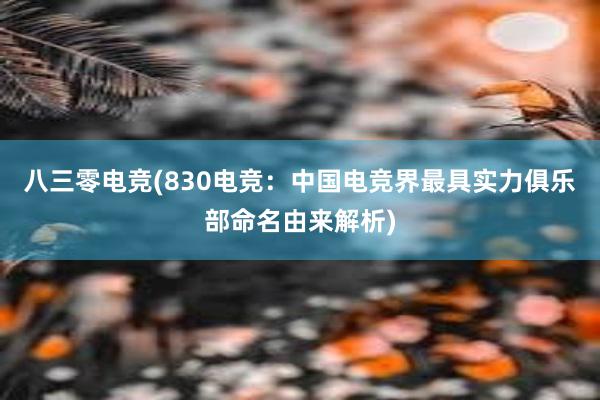 八三零电竞(830电竞：中国电竞界最具实力俱乐部命名由来解析)