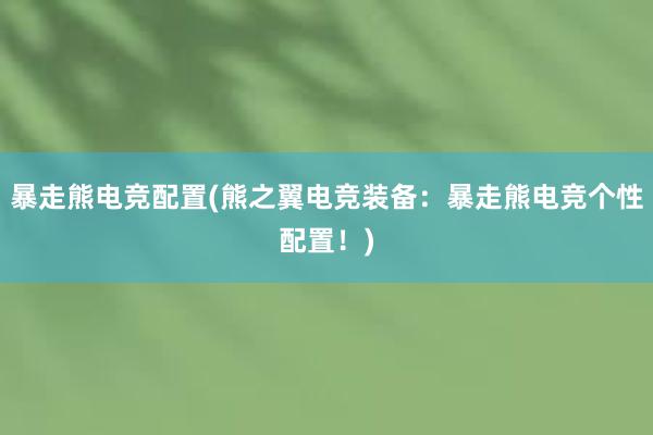 暴走熊电竞配置(熊之翼电竞装备：暴走熊电竞个性配置！)