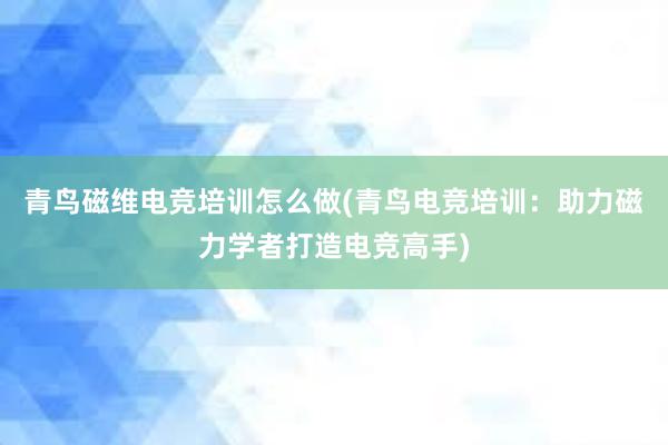 青鸟磁维电竞培训怎么做(青鸟电竞培训：助力磁力学者打造电竞高手)