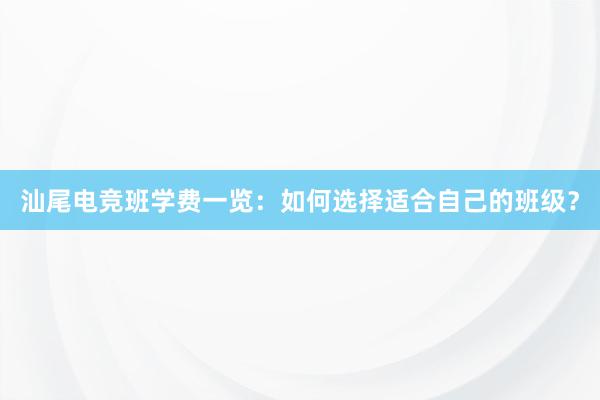 汕尾电竞班学费一览：如何选择适合自己的班级？